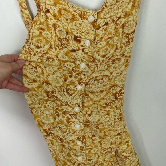 Free People Yellow Sugar Sands Jumpsuit Wide Leg Floral Print Smocked Size XS‎ - Picture 10 of 16
